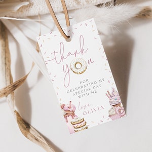 Party Favor Thank You Tag - Sweet One/ Two Sweet | Sweets Birthday | Donut Party | Goodie Bag Tag | Toddler Baby Birthday Decor 2x3.5 iches