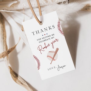Party Favor Thank You Tag - Rookie Year | Erster Geburtstag | Baseball Party | Goodie Taschenanhänger | Kleinkind Baby Geburtstag Dekor 2x3.5 iches