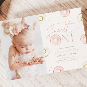 Sweet One Birthday Invite Editable Digital Donut Themed First Birthday Party invite 1st Birthday Invitation Boho First Birthday Invitation