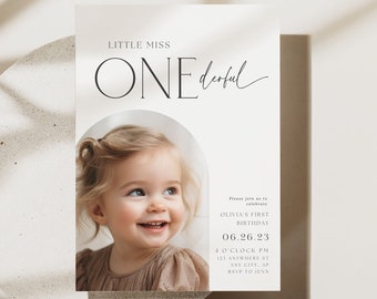 Editable First Birthday Invitation Minimalist Boho 1st Birthday for Girls First Birthday Invitation 1st Birthday Invitation with Picture