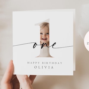 Personalized 1st Birthday Card Editable First Birthday Greeting Card Boy Girl Photo Happy Birthday One Year Old Printable Digital Template