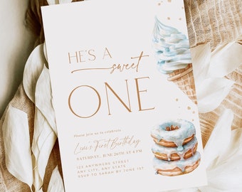 EDITABLE Sweet One Birthday Invite for Boy First Birthday Invitation for Boy Sweet One 1st Birthday Invitation He's a Sweet One Birthday