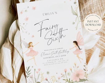 Fairy Sixth Birthday Invitation Digital Sixth Birthday Invite for Girl 6th Birthday Fairy Theme Editable Six Year Old Kid Birthday Party