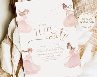 Tutu Cute Birthday Invitation Second Birthday Invitation Boho Tutu Cute Invite 2nd Birthday Invitation Girl Ballerina Invitation Ballet Boho