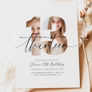 Editable 13th Birthday Invitation Thirteenth Birthday Invite Template 13 th Birthday Party Minimalist Digital Download Printable Thirteen