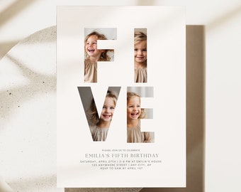 EDITABLE Fifth Birthday Invitation 5th Birthday Party Invite Boho Five Year Old Party Invitation Minimalist Fifth Birthday Invitation Boho