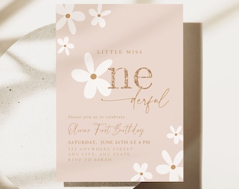 Daisy Birthday Invitation First Birthday Invite Boho Party Invite Birthday Invite for Girls Boho Daisy Birthday Theme 1st Birthday Invite