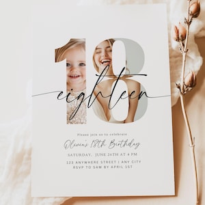 Editable 18th Birthday Invitation Eighteenth Birthday Invite Template 18 th Birthday Party Minimalist Digital Download Printable Eighteen