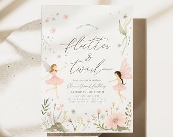 Editable Fairy Birthday Invitation Floral Fairy Garden Birthday Party Invite Minimalist PrintableTemplate Girl Birthday Digital Invitation