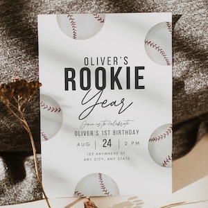 Rookie Year First Birthday Invitation Digital Template Sports 1st Birthday Invitation for Boy Printable Baseball First Birthday Invitation