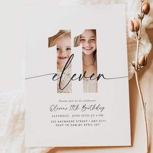 Editable 11th Birthday Invitation Eleventh Birthday Invite Template 11 th Birthday Party Minimalist Boho Digital Download Printable Eleven