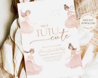 Tutu Cute Birthday Invitation Second Birthday Invitation Boho Tutu Cute Invite 2nd Birthday Invitation Girl Ballerina Invitation Ballet Boho