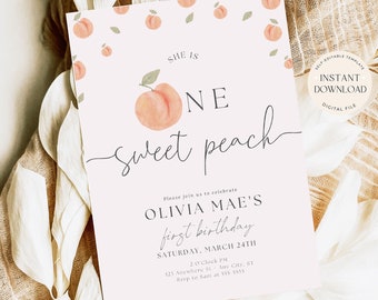 One Sweet Peach Invitation Peach Birthday Invite First Birthday Invite Template Digital Printable Boho One Sweet Peach Invite Editable Evite