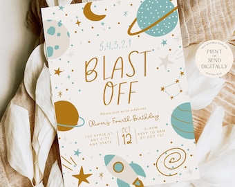 Edtiable Space Birthday Invitation Outer Space Rocket Ship Birthday Invitation Boy Blast Off Space Planet Invitation Astronaut Party Invite