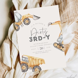 Editable Dirty 3RD-Y Birthday Invitation Construction Boy 3rd Birthday Invitation Dump Truck Party Printable Template Instant Download Third