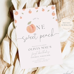 One Sweet Peach Invitation Peach Birthday Invite First Birthday Invite Template Digital Printable Boho One Sweet Peach Invite Editable Evite