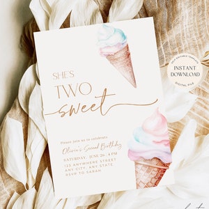 Two Sweet Second Birthday Invite 2nd Birthday Invitation Donut Party Theme Boho 2 year old party theme Digital Printable Invitation Template