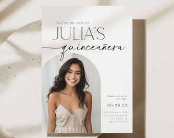 Editable Quinceañera Invitation Quinceanera Digital Invite 15th birthday Invite Printable Minimalist Modern Invitation with Picture Template