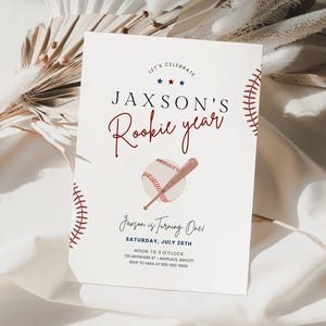 Rookie Year First Birthday Invitation Digital Template Sports 1st Birthday Invitation for Boy Printable Baseball First Birthday Invitation