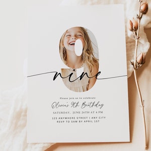 Editable 9th Birthday Invitation Ninth Birthday Invite Template 9 th Birthday Party Minimalist Boho Digital Download Printable Nine Year Old