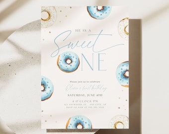 EDITABLE Sweet One Birthday Invite for Boy, First Birthday Invitation for Boy, 1st Birthday Invitation for Boy, Sweet One Themed Birthday