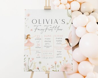 Fairy First Birthday Milestone Poster Digital First Birthday Growth Chart Poster for Girl 1st Birthday Fairy Theme Editable 1st Birthday