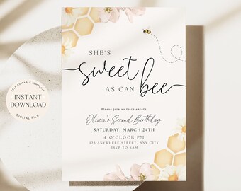 First Bee Day Birthday Inviation 1st Bee-Day Party Invite First Birthday Boho Invitation Bumble Bee Theme Party Invite for Girls Minimalist