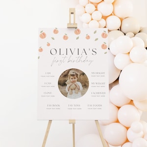 Self-Editable 5x7 One Sweet Peach Party Growth Chart Milestone Poster Template Digital/Printable Toddler Baby One 1st First Birthday Boho