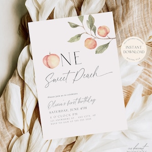 One Sweet Peach Invitation Peach Birthday Invite First Birthday Invite Template Digital Printable Boho One Sweet Peach Invite Editable Evite