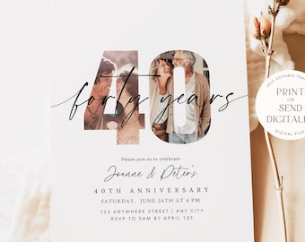 40th Anniversary Invitation 40th Wedding Anniversary Invite with Photo Instant Download Printable Editable Template Boho Minimalist 40 th