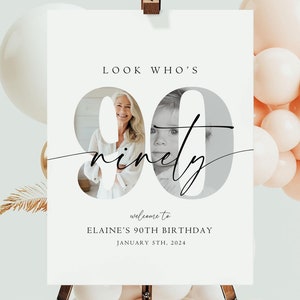 EDITABLE 90th Birthday Welcome Sign Look Who&#39;s 90 Welcome Poster Minimalist Modern 90 th Welcome Sign Instant Download Ninety Years Old