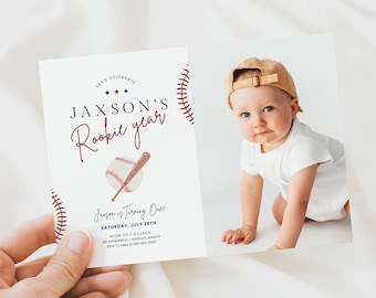 Rookie Year First Birthday Invitation Digital Template Sports 1st Birthday Invitation for Boy Printable Baseball First Birthday Invitation