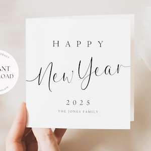 Personalized Printable New Years Card 2025 Template Holiday Party Favor Gift Editable Instant Download Minimalist Cards Happy New Year