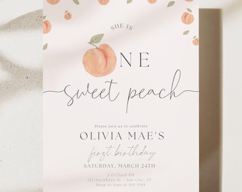 One Sweet Peach Invitation Peach Birthday Invite First Birthday Invite Template Digital Printable Boho One Sweet Peach Invite Editable Evite