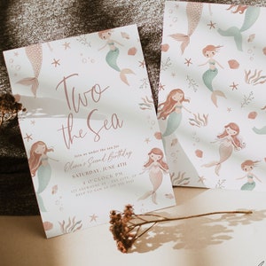 Editable TWO the Sea Mermaid Birthday Invitation Mermaid Second Birthday Invite Little Mermaid Birthday Printable Template Instant Download