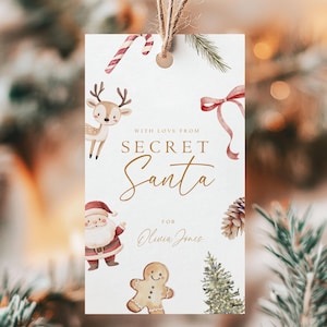 Editable Secret Santa Gift Tag Template Printable Present Tags Santa Gift Label Cute Christmas Holiday Favor Tags for Kids Instant Download