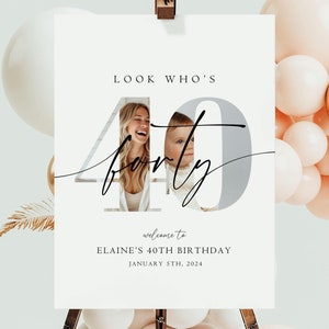 EDITABLE 40th Birthday Welcome Sign Look Who's 40 Welcome Poster Minimalist Modern 40 th Welcome Sign Instant Download Forty Years Old