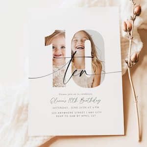 Editable 10th Birthday Invitation Tenth Birthday Invite Template 10 th Birthday Party Minimalist Boho Digital Download Printable Ten Year