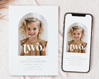 Second Birthday Invitation 2nd Birthday Party Invite Boho Two Year Old Birthday Invitation Editable Digital Second Birthday Invite for Girl