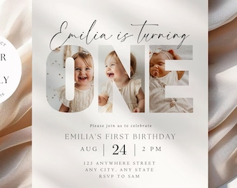 Editable First Birthday Invitation 1st Birthday Party Invite Minimalist Boho 1 st Boy Birthday Girl Birthday Instant Digital Download One