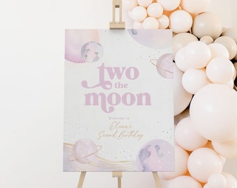 Two the Moon Second Welcome Sign Two the Moon Theme Party Decor Second Birthday Two the Moon Birthday Welcome Poster 2nd Birthday for Girl