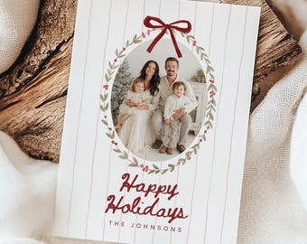 Editable Christmas Photo Card Template Bow Design Personalized What a Year Christmas Card Template Year in Review Holiday Picture 2025 Boho
