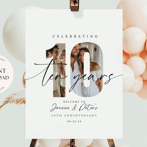 10th Anniversary Welcome Sign 10th Wedding Anniversary Welcome Poster Photo Instant Download Printable Editable Template Minimalist 10 th