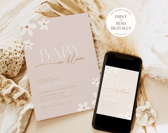 Baby in Bloom Invitation Baby Girl Baby Shower Invitation Template Boho Baby Shower Invitation Flower Baby Shower Digital Printable Invite