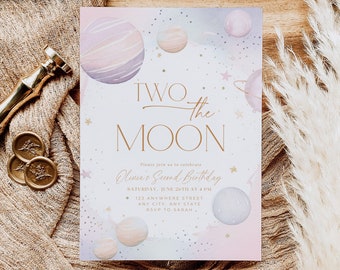 Two the Moon Birthday Invitation Second Birthday Invitation Space Theme Birthday Party 2nd Birthday Invite Boho Astronaut Birthday for Girl