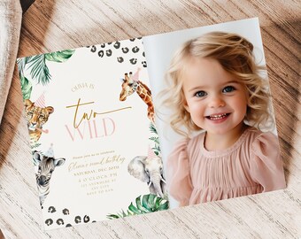 Editable Two Wild Second Birthday Invitation Safari 2nd Birthday Invitation Jungle Birthday Invitation Party Animals Boho 2nd Birthday Evite