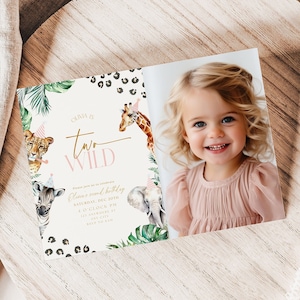 Editable Two Wild Second Birthday Invitation Safari 2nd Birthday Invitation Jungle Birthday Invitation Party Animals Boho 2nd Birthday Evite