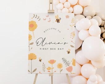 First Bee Day Birthday Welcome Sign, 1st Bee-Day Party Sign, First Birthday Boho Table Sign, Bumble Bee Birthday Theme, First Bee-Day Sign
