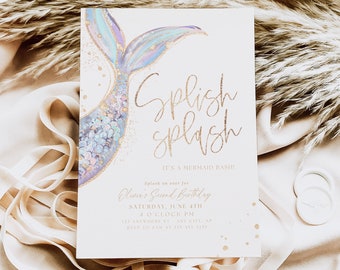 Editable Mermaid Birthday Invitation Mermaid Bash Under the Sea Birthday Invite Toddler Girl Invitation Digital Instant Download Boho Invite