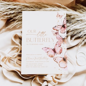 1st Birthday Invitation Butterfly Theme Minimalist Birthday Girl Invite 1 st Birthday Digital Download First Birthday Butterflies Boho Theme